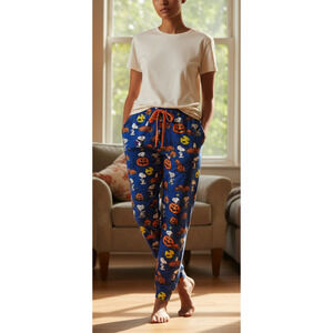 Snoopy Peanuts Pajama Pants Halloween Pumpkin Jogger Plush Pj Sleep Women's XL